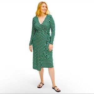 DVF Women’s Long Sleeve Midi Arrow Geo Green Wrap Dress